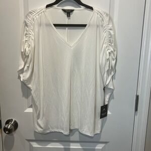 Simply Vera Vera Wang Womens White Gathered Sleeve V Neck Top XL